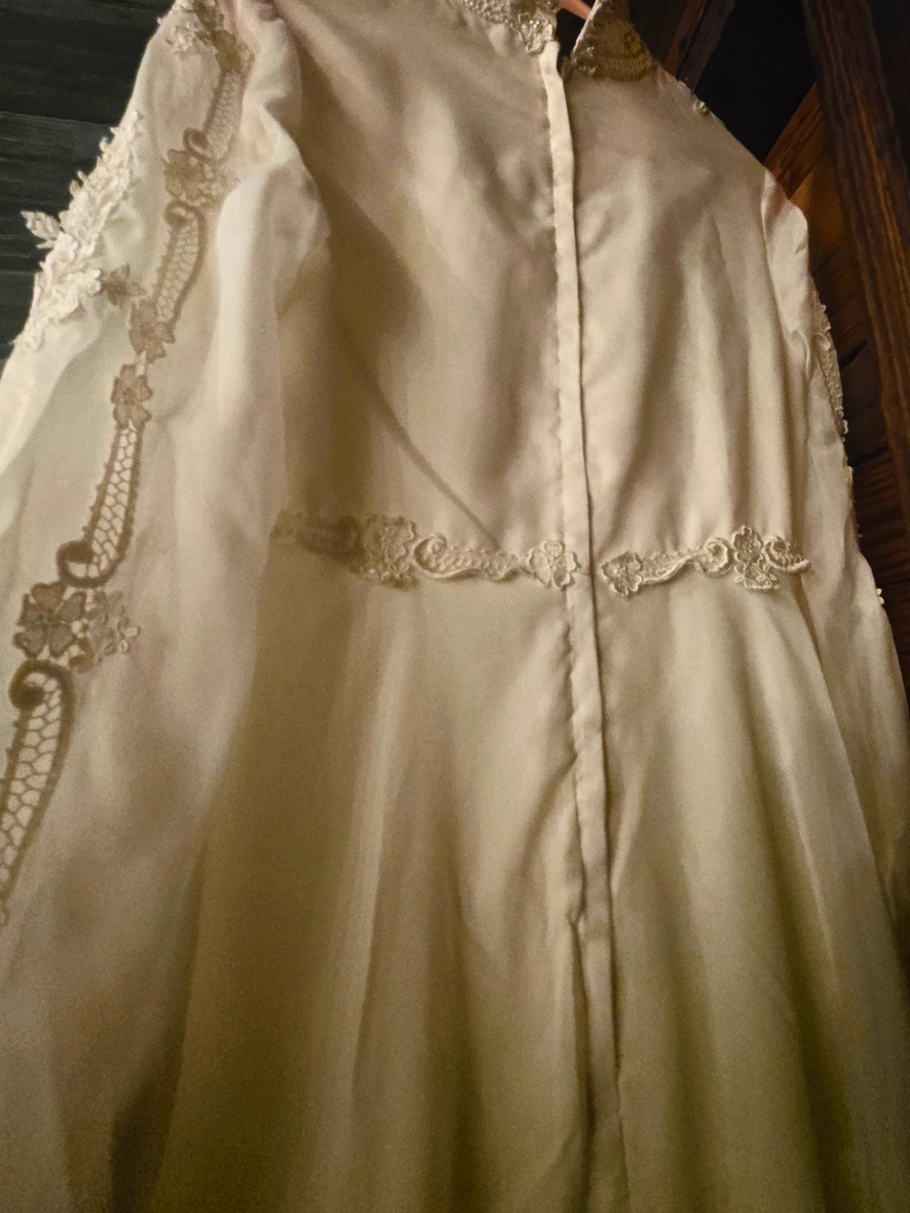 Vintage Ivory Beaded Lace And Satin Long Sleeve Women's Dress - Picture 5 of 8